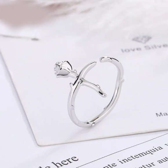 925 Sterling Silver Rose Band Ring Open Ring Ajustable Wide Band Line Rings - Picture 4 of 5